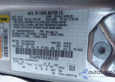 2014 Ford Fusion Titanium from USA, damaged, VIN 3FA6P0K93ER385732